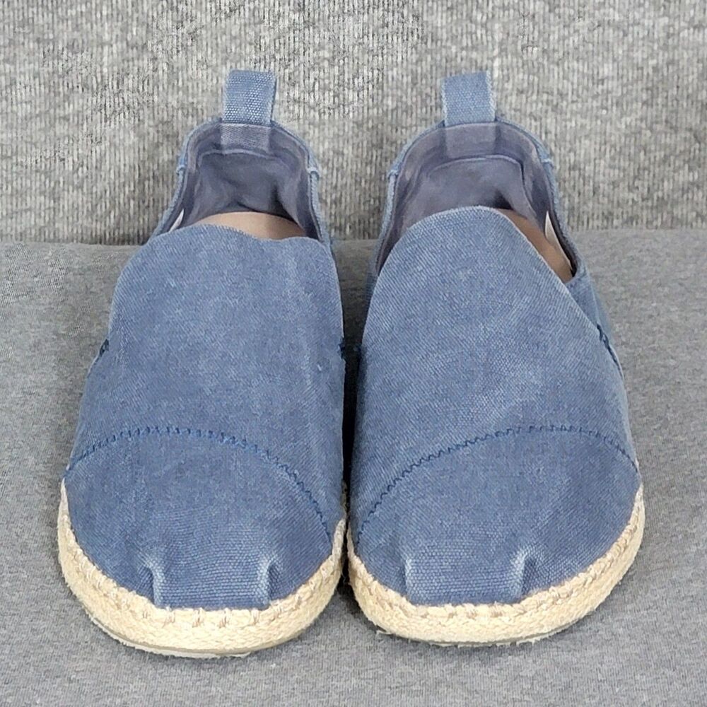 TOMS Shoes Men 11 Navy Blue Washed Canvas Deconstructed Alpargata Slip On Loafer
